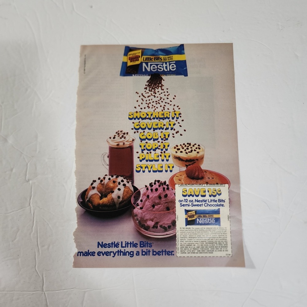 Vintage 1984 Nestle Little Bits Semi Sweet Chocolate Print Ad Clipping 8x11